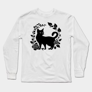 Cat Floral Long Sleeve T-Shirt